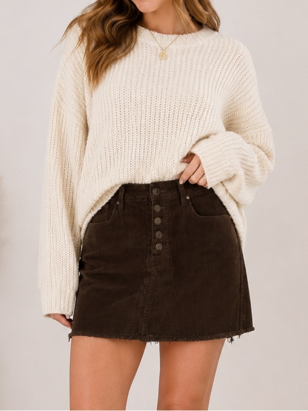 Indigo Rein Brown Corduroy Button Fly Raw Hem Mini Skirt Size 7